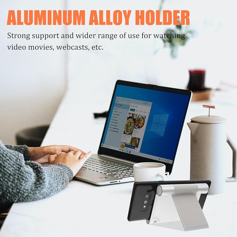 Foldable Aluminum Alloy Phone Tablet Stand Adjustable Non Slip Desktop Holder for Streaming Video Watching Silver - Image 3
